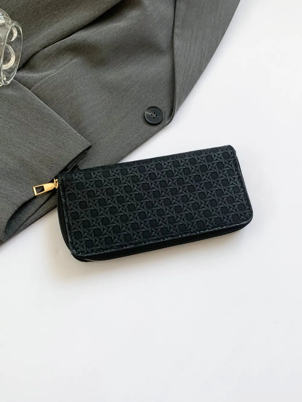 PU Leather Solid Color Wallet Black One Size - Fashorio