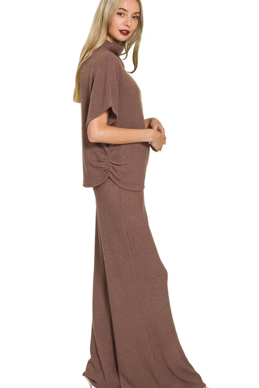 Zenana Sweater Mock Neck Top & Long Pants Set - Fashorio