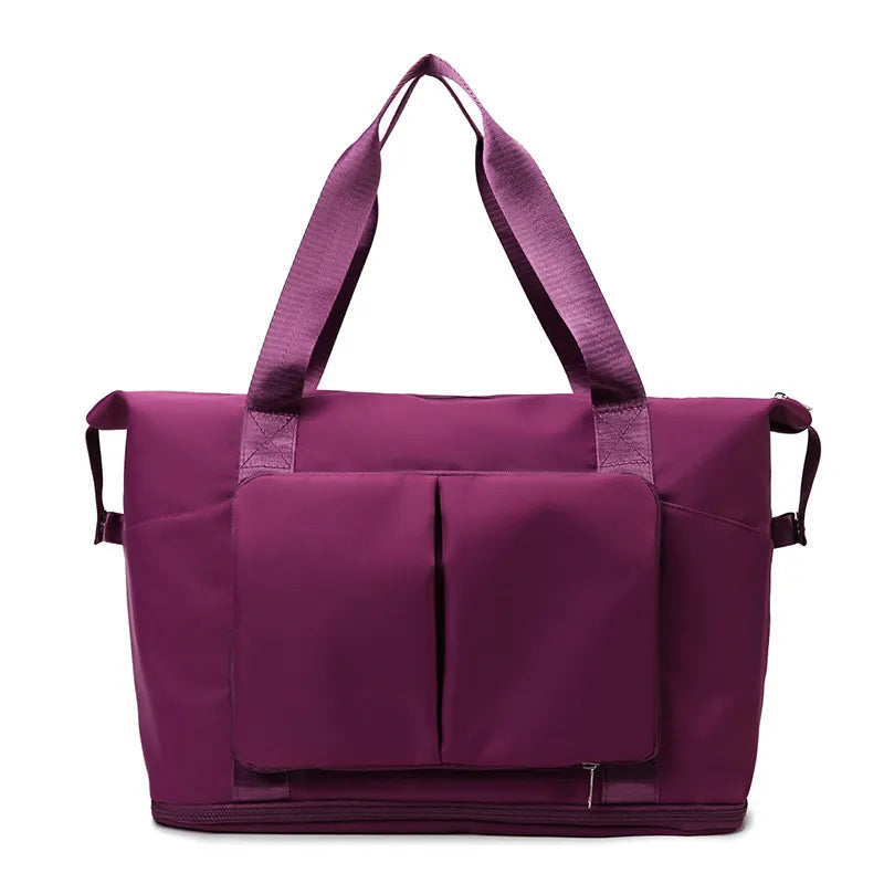 Oxford Cloth Multi Pocket Travel Bag Plum Purple One Size - Fashorio