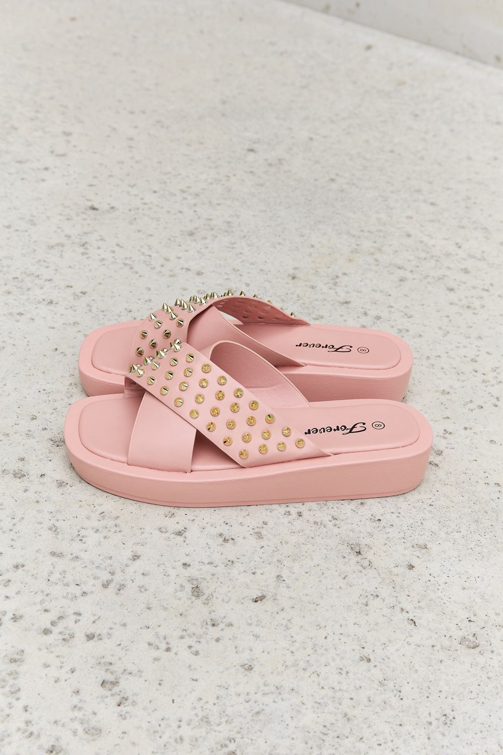 Forever Link Studded Cross Strap Sandals in Blush - Fashorio