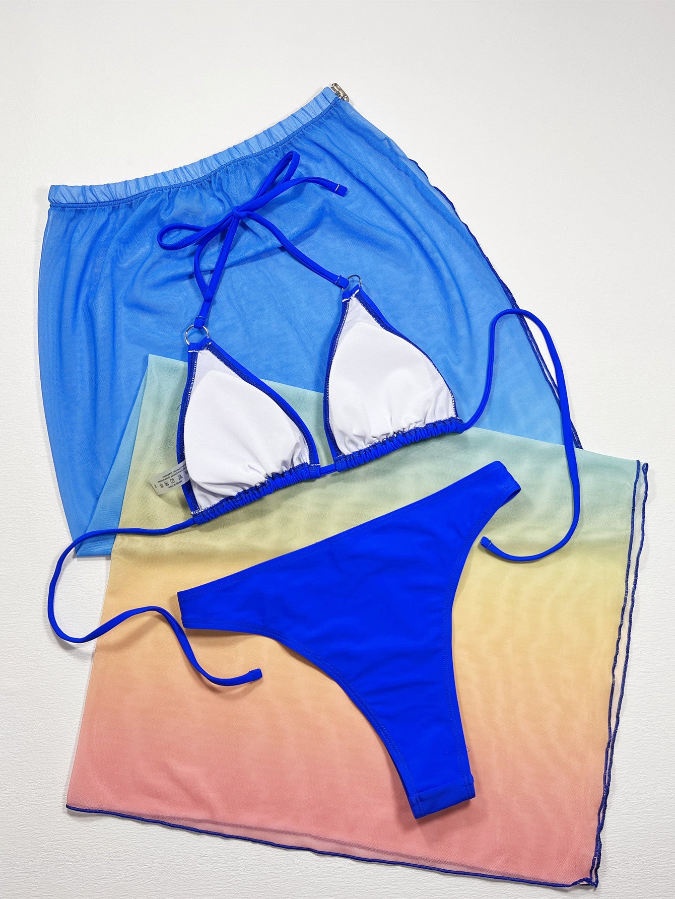 Gradient Halter Neck Three-Piece Swim Set - Fashorio