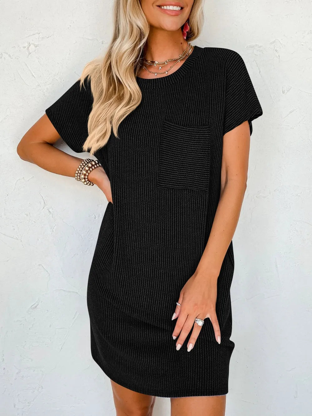 Lovelet Round Neck Mini Dress – Short Sleeve Everyday Style - Fashorio