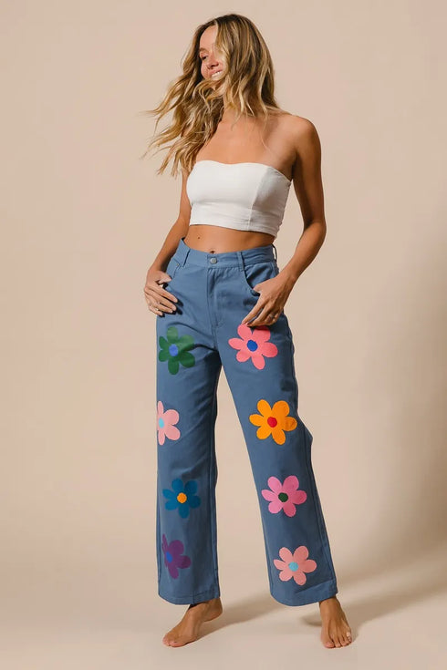 BiBi Flower Print Straight Legs Pants - Fashorio