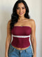 Lace Trim Tube Top Burgundy - Fashorio