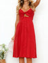 Smocked Sweetheart Cami Dress with Cutout & Tie Detail Red - Fashorio