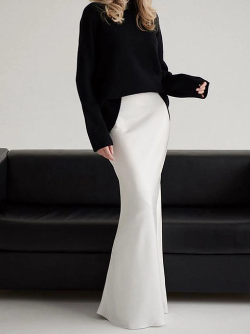 High-Waisted Maxi Skirt White - Fashorio