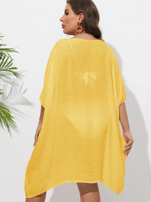 Crochet Trim V-Neck Beach Cover Up Dress - Fashorio