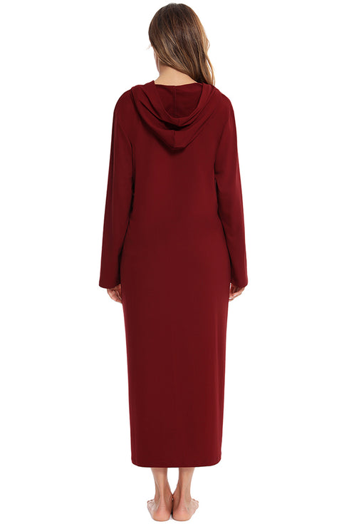 Zip Front Hooded Night Dress with Pockets - Fashorio