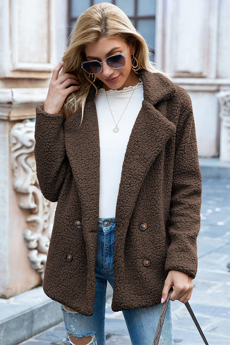 Ivy Lane Full Size Lapel Collar Sherpa Coat - Fashorio