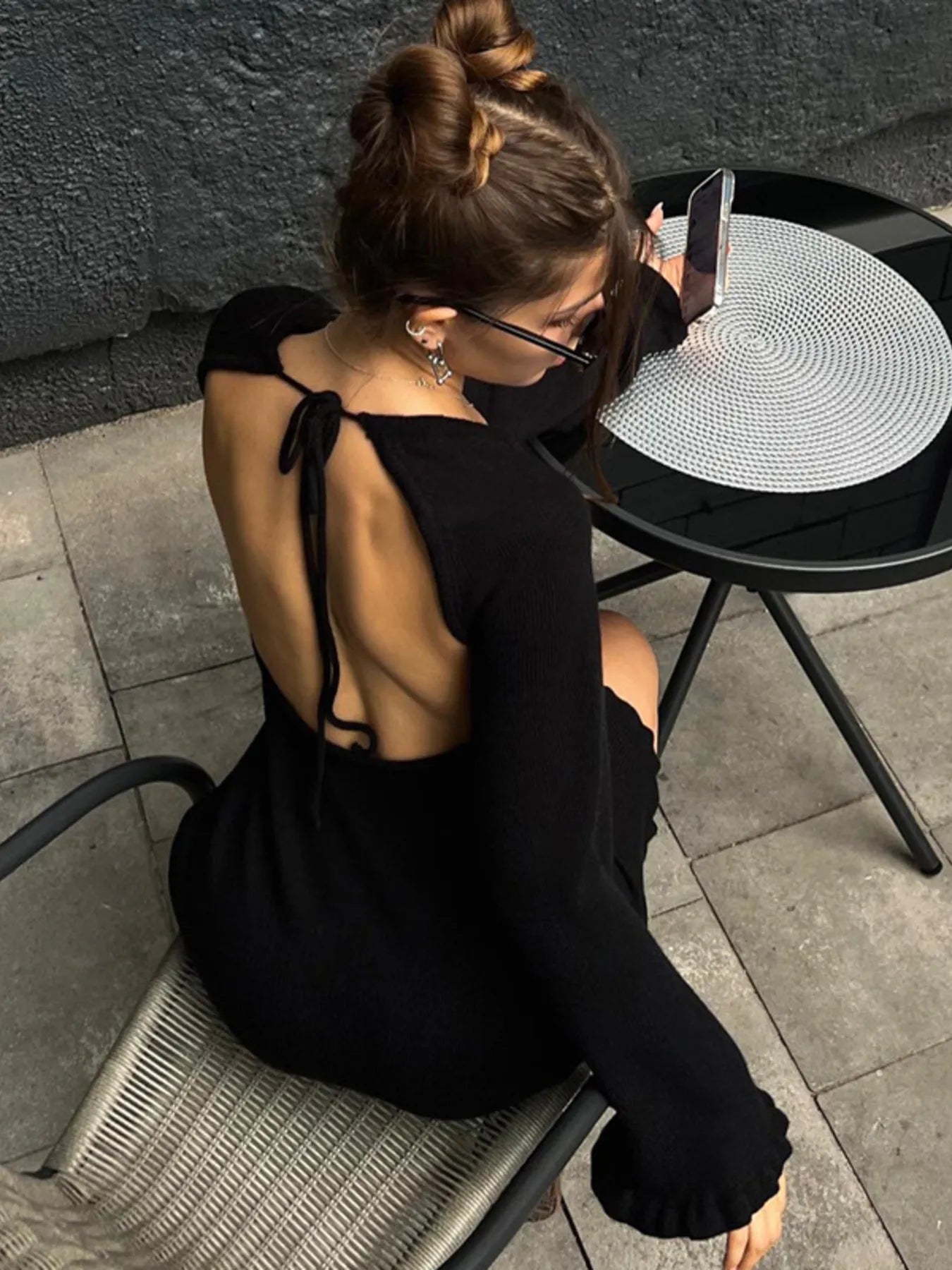 Long Sleeve Backless Sweater Dress - Fashorio
