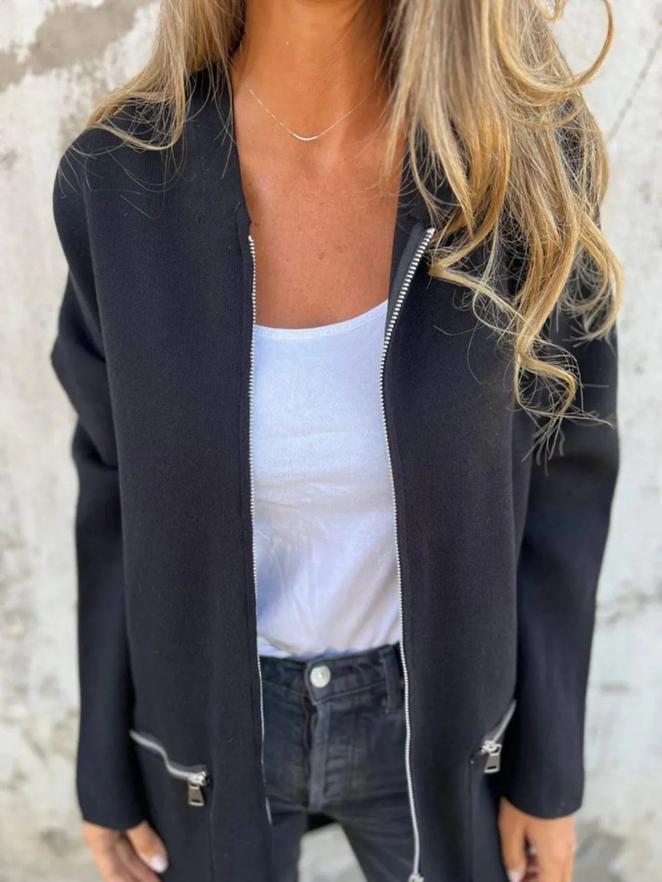 Full Size Zip Up Long Sleeve Hooded Outerwear Plus Size Black - Fashorio