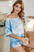 Shiny Tie-Dye Boat Neck Top and Shorts Lounge Set - Fashorio