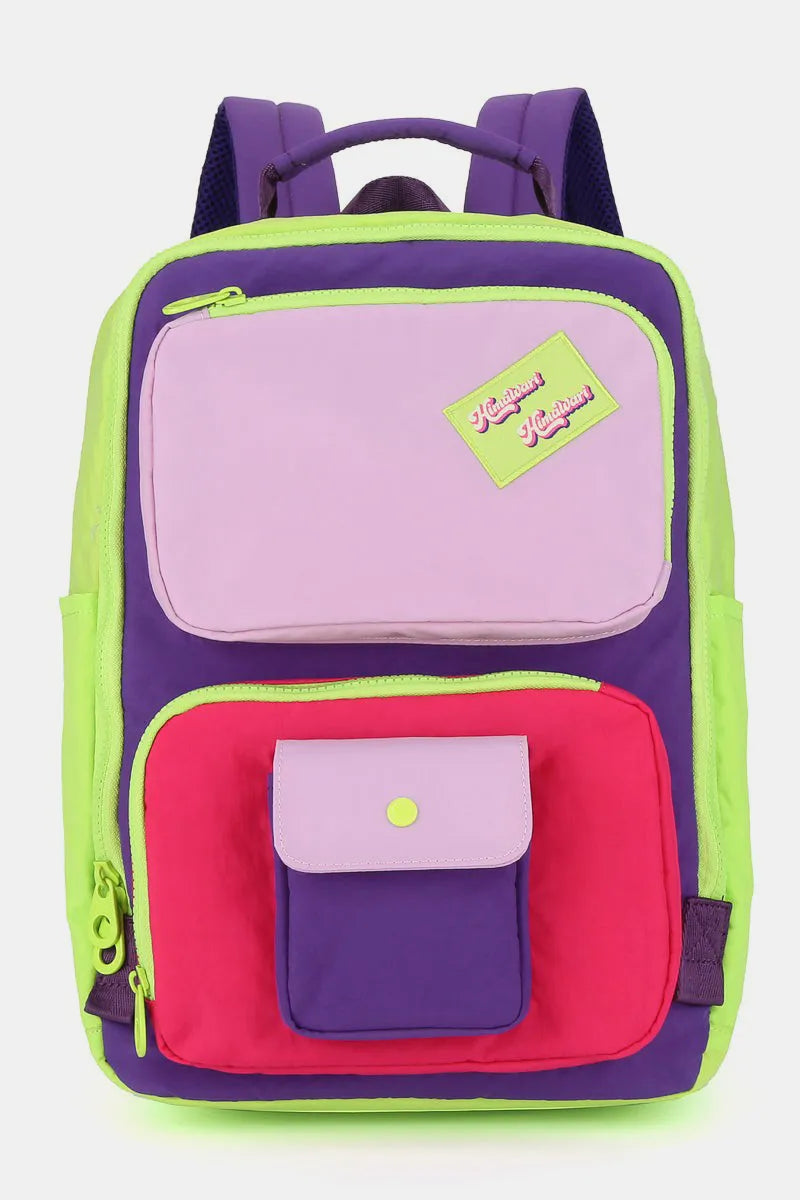 Himawari Contrast Nylon Backpack Bag with Handles Green One Size - Fashorio