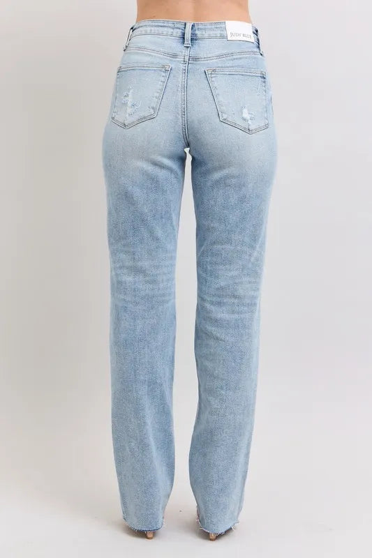 Judy Blue Full Size Mid Rise Light Wash Dad Jeans Plus Size - Fashorio