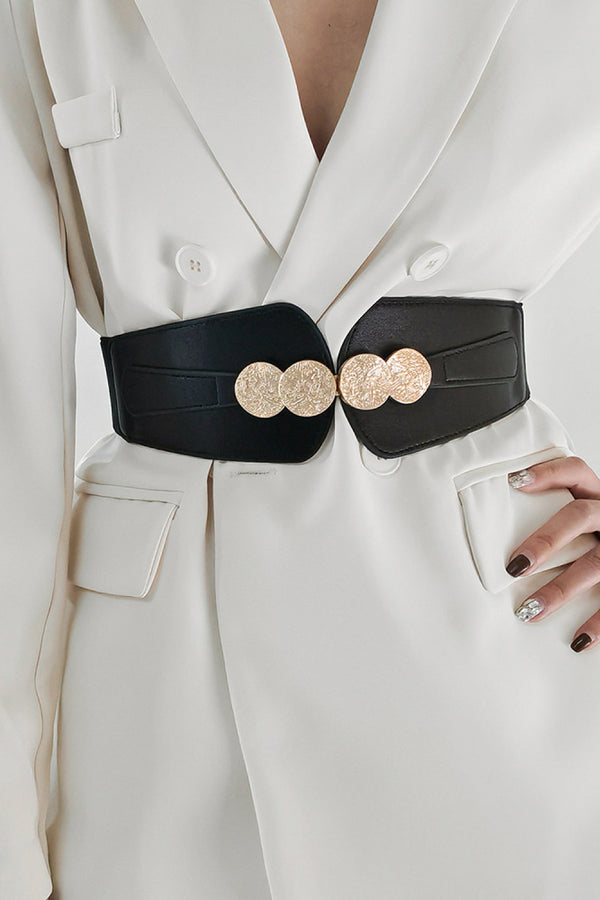 Alloy Buckle Elastic Belt Black One Size - Fashorio