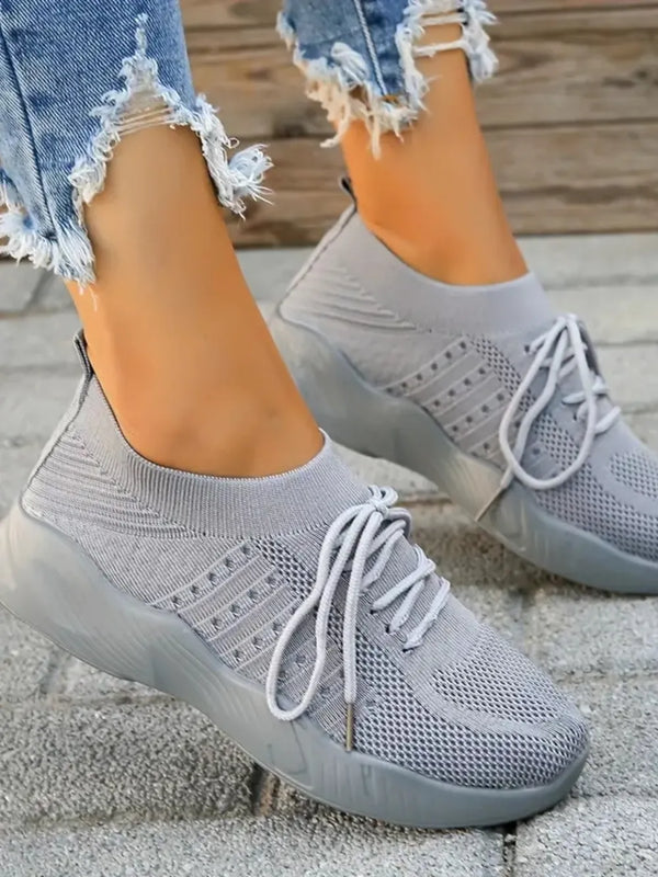 Mesh Round Toe Flat Athletic Gray - Fashorio