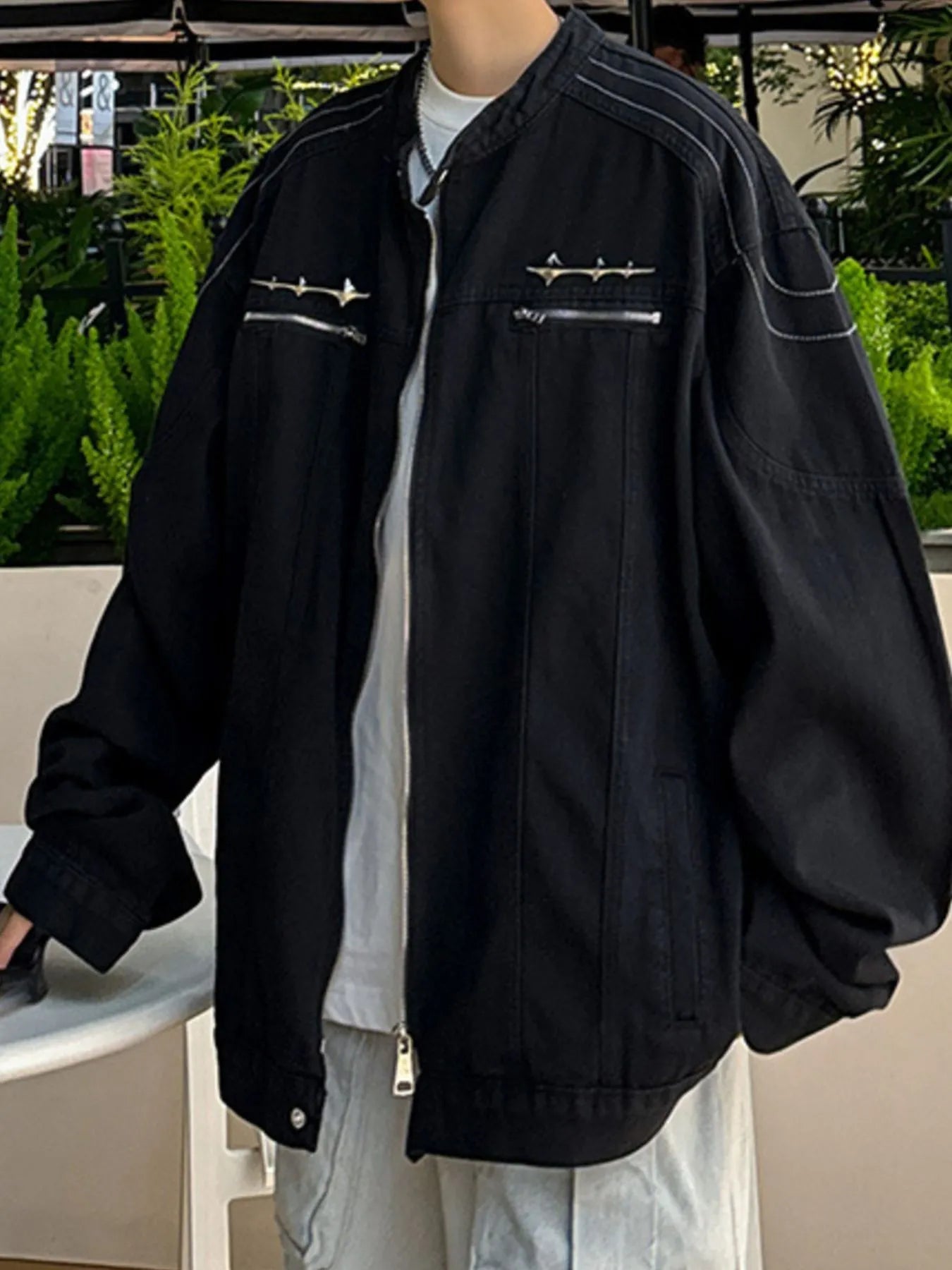 Men's Plus Size Zip Up Long Sleeve Denim Jacket - Fashorio
