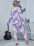 Shiny Tie-dye Round Neck Top and Drawstring Pants Lounge Set - Fashorio