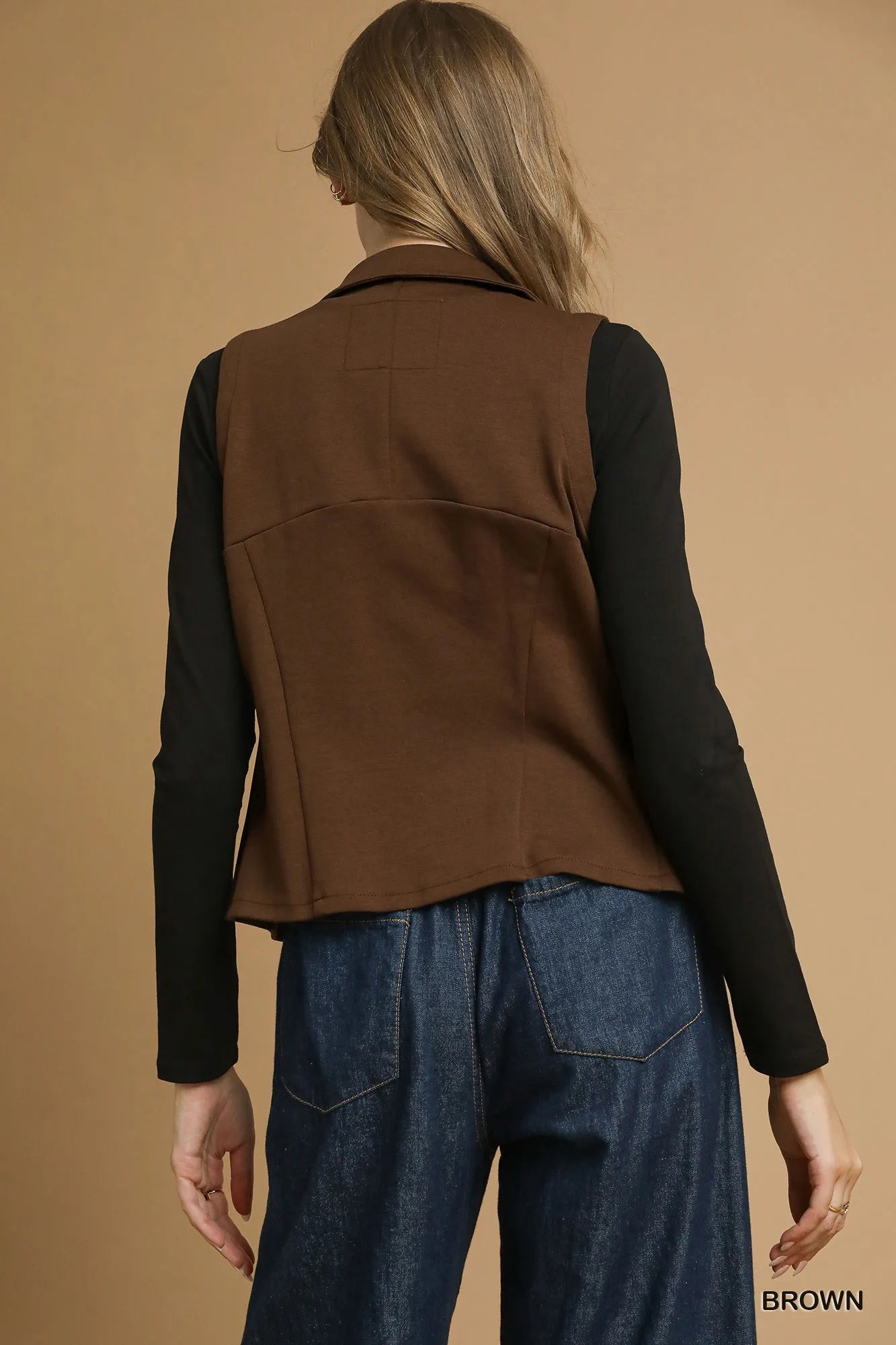 Umgee Zip-Front Fitted Vest with Pockets - Fashorio