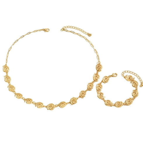 18K Gold-Plated Spiral Neclace and Bracelet Jewelry Set - Fashorio