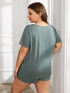 Plus Size Round Neck Short Sleeve Two-Piece Loungewear Set - Fashorio