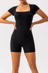 Square Neck Cap Sleeve Active Romper - Fashorio