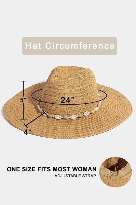 Fame Shell Beaded Wide Brim Straw Hat - Fashorio