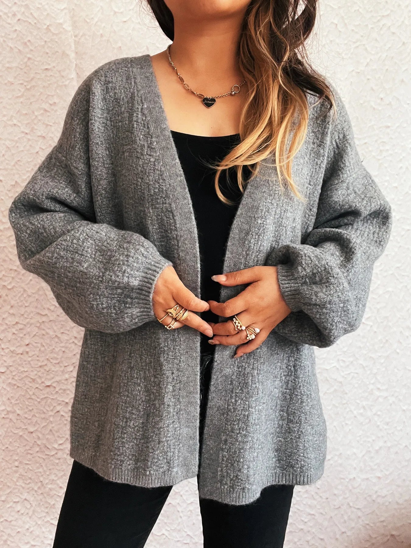 Open Front Long Sleeve Cardigan - Fashorio