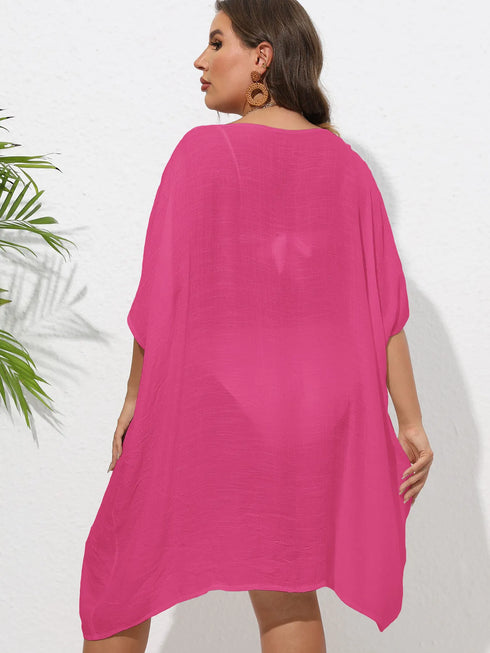 Crochet Trim V-Neck Beach Cover Up Dress - Fashorio