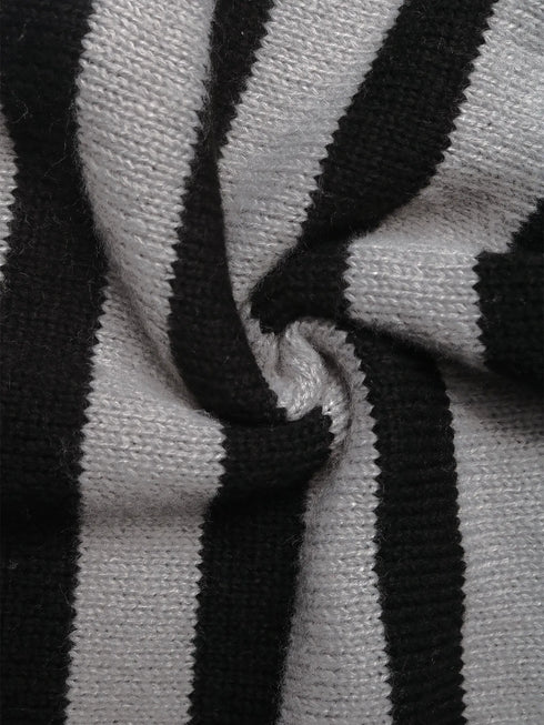 Striped Button Front Long Sleeve Sweater - Fashorio