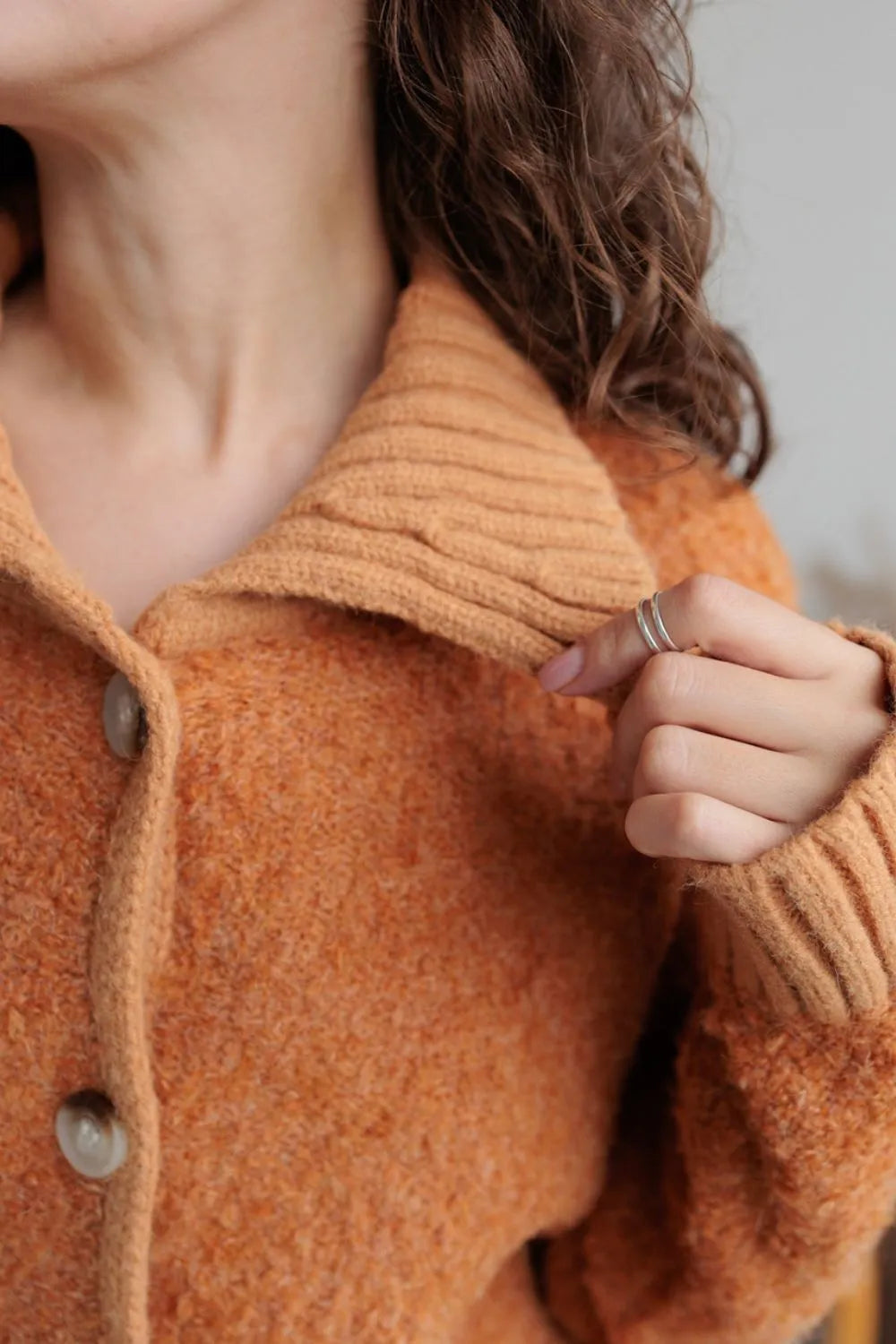 Collared Neck Button Down Long Sleeve Cardigan - Fashorio