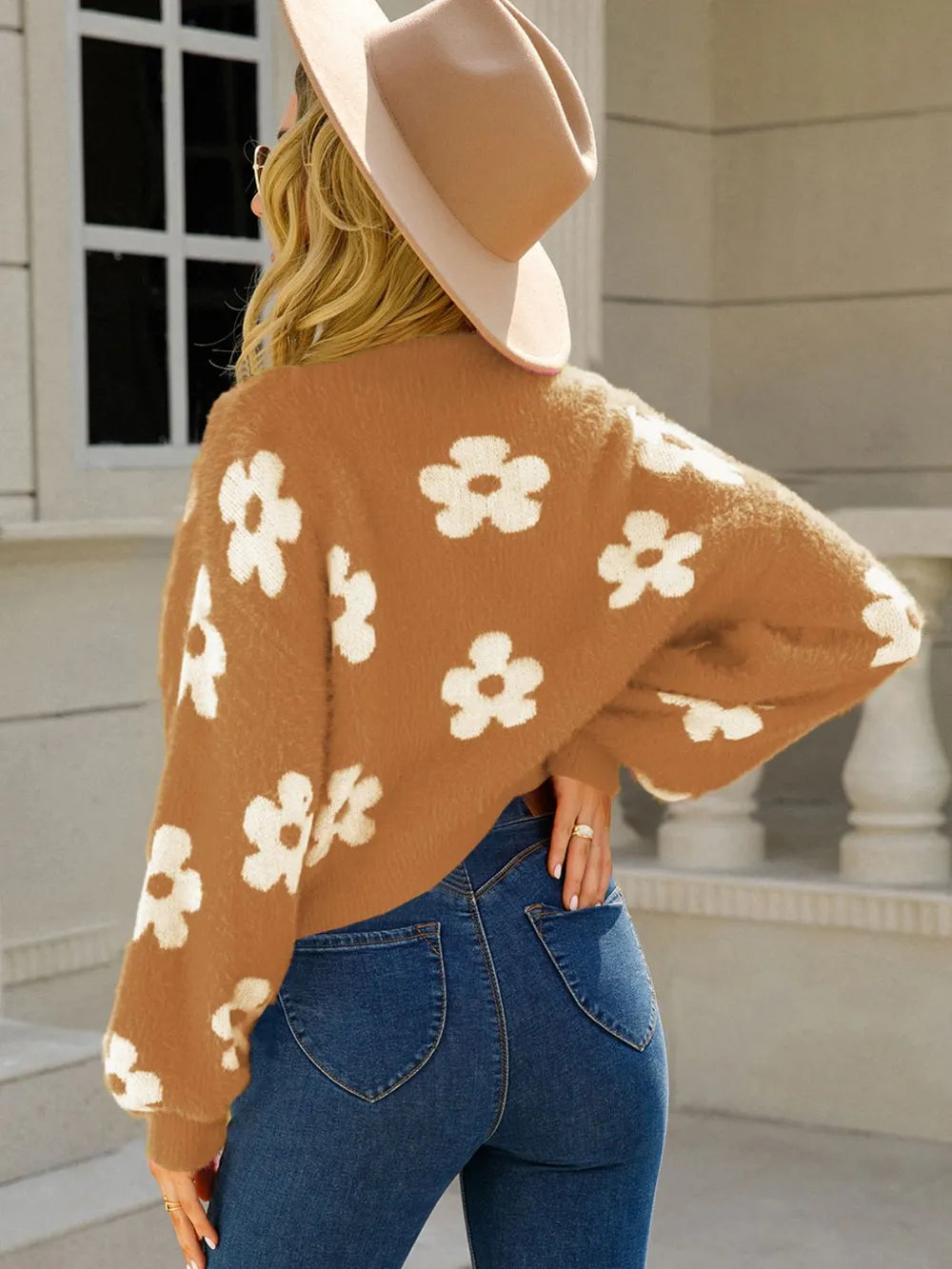 Angel Wings Flower Open Front Long Sleeve Cardigan - Fashorio