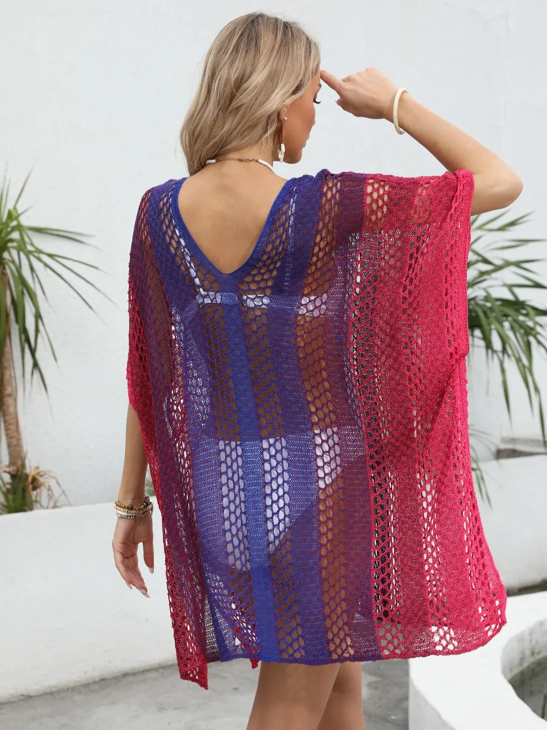 Rainbow Gradient Crochet Beach Cover Up - Fashorio
