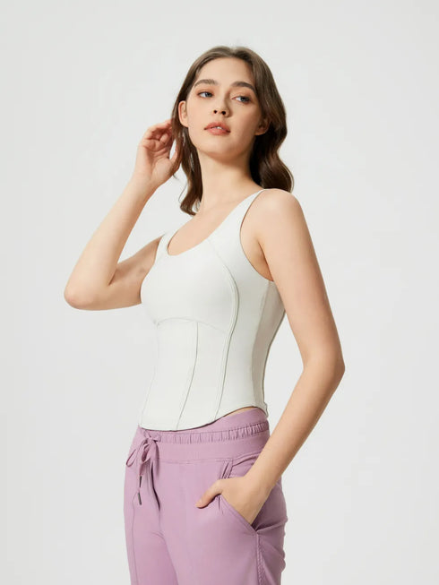 Millennia Round Neck Wide Strap Active Tank with Detachable Chest Pads - Fashorio