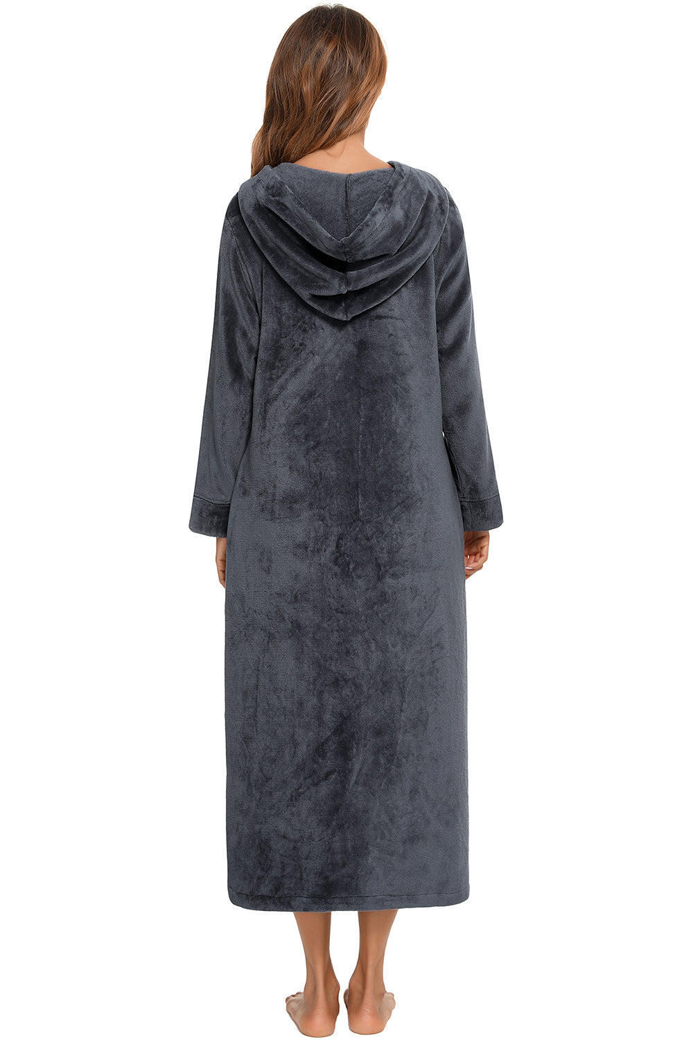 Zip Front Hooded Night Dress with Pockets - Fashorio