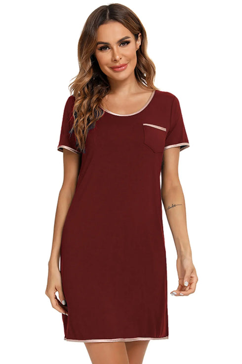 Contrast Trim Pocketed Round Neck Lounge Dress - Fashorio