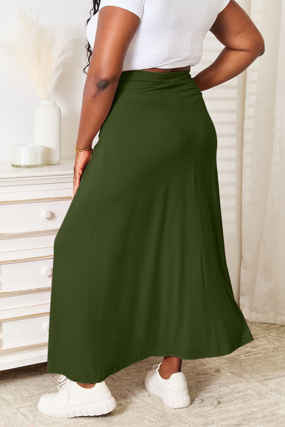 Double Take Full Size Soft Rayon Drawstring Waist Maxi Skirt - Fashorio