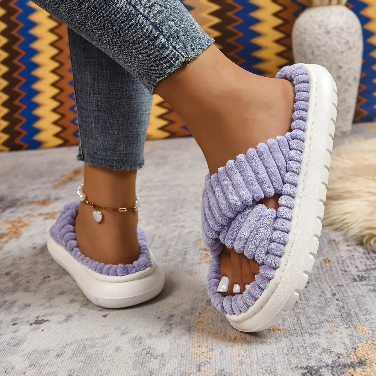 Crisscross Open Toe Platform Slippers - Fashorio