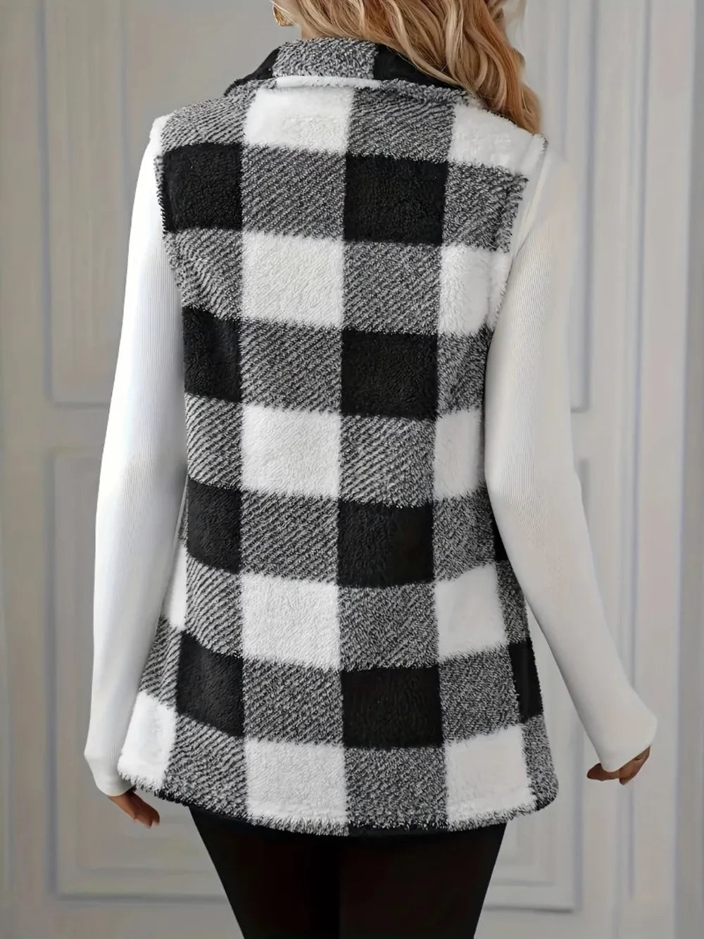 Plaid Button Up Vest Coat - Fashorio