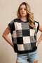 BiBi Checker With Stripes Pattern Sleeveless Sweater BLACK IVORY - Fashorio