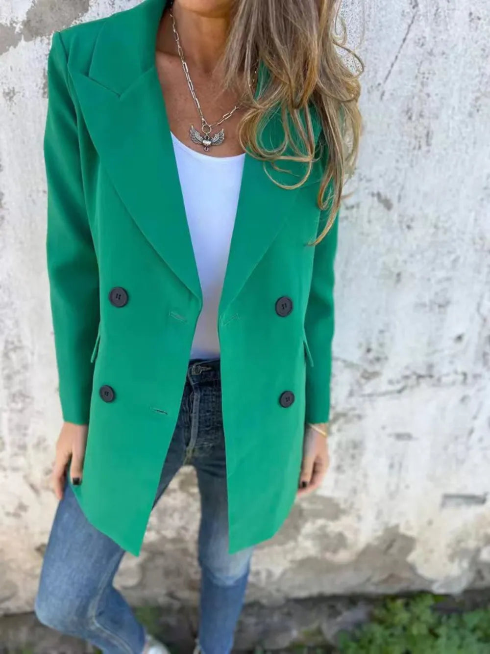 Full Size Collared Neck Long Sleeve Blazer - Fashorio