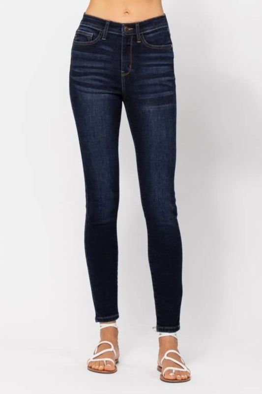 Judy Blue Full Size High Waist Handsand Skinny Jeans Dark - Fashorio