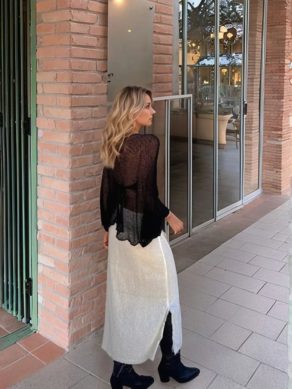 Round Neck Long Sleeve Cover-Up - Fashorio