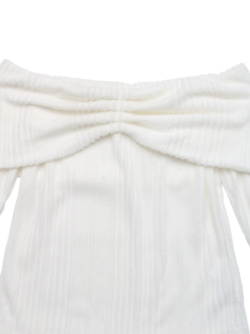 Off-Shoulder Ribbed Knit Top - Fashorio
