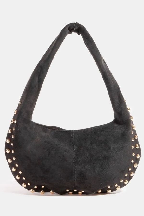 Fame Metallic Studded Faux Suede Hand Bag GBK One Size - Fashorio