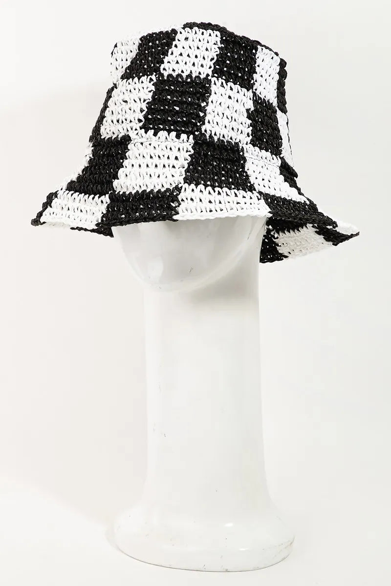 Fame Checkered Pattern Knit Bucket Hat - Fashorio