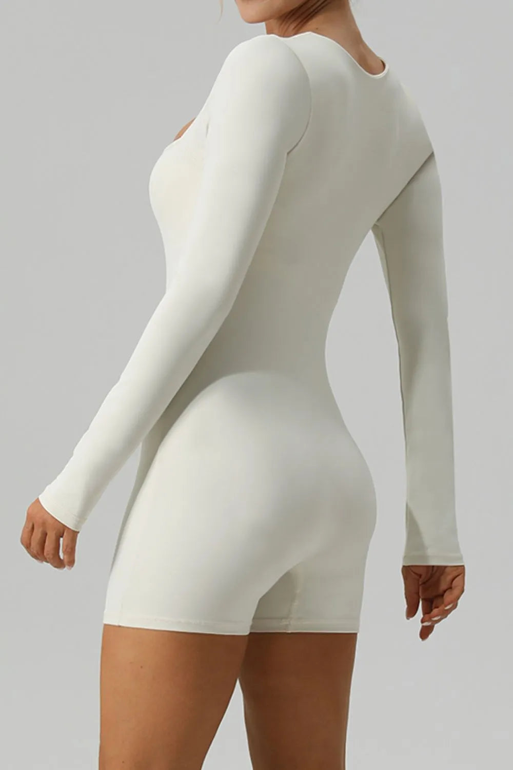 Square Neck Long Sleeve Active Romper - Fashorio