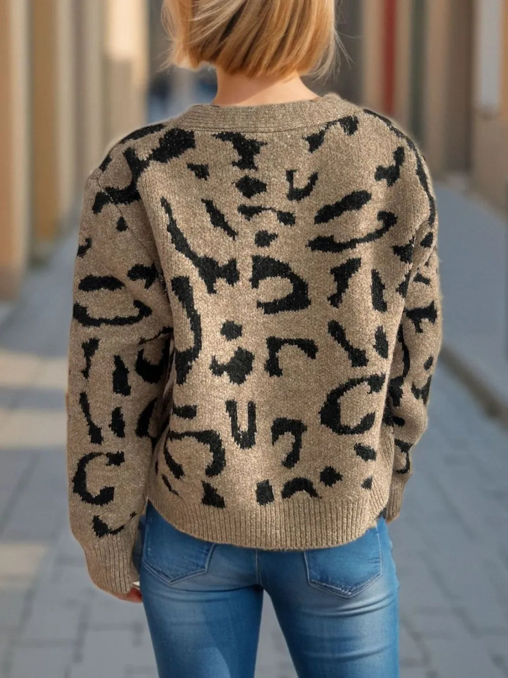Leopard V-Neck Button Up Cardigan - Fashorio
