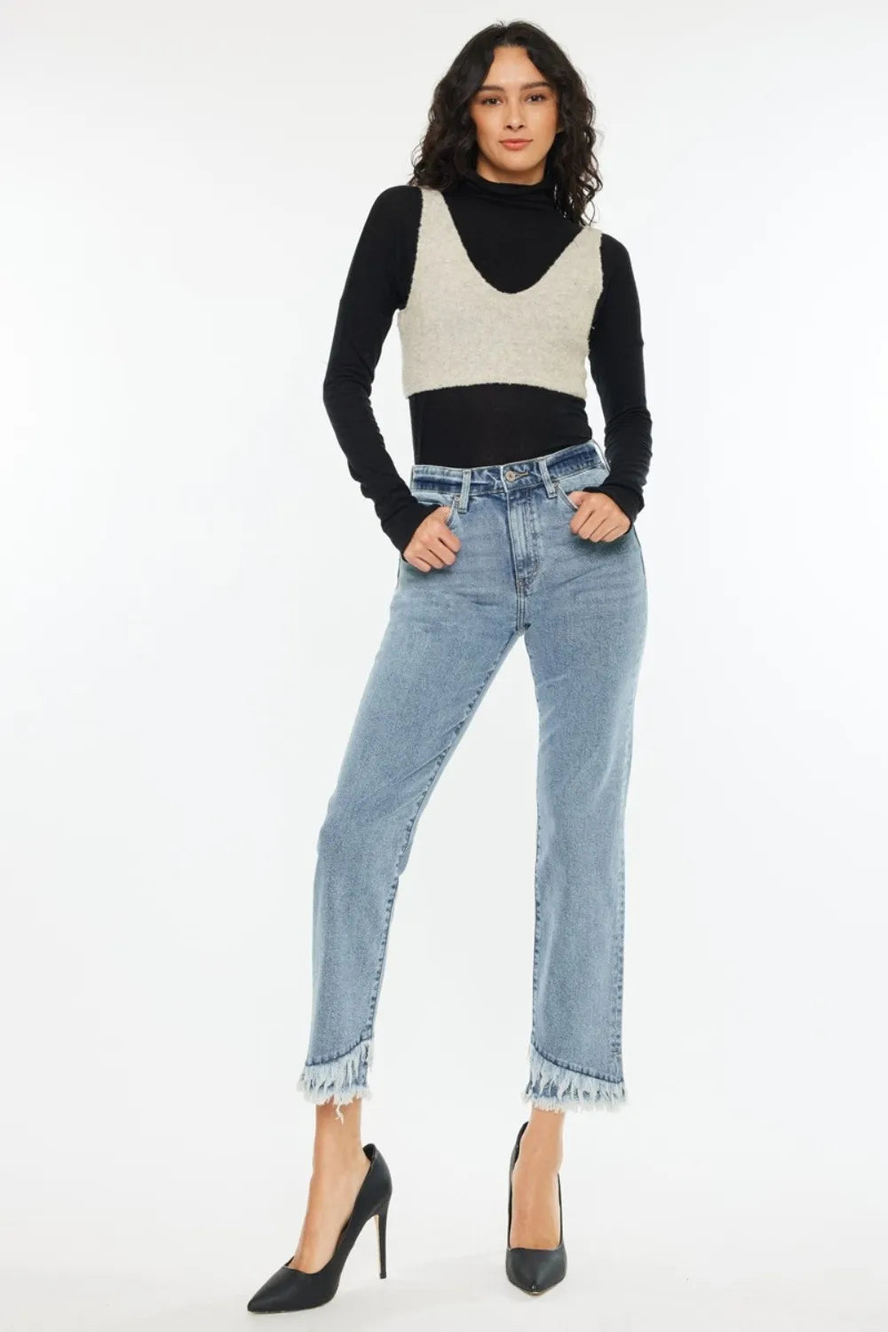 Kancan Raw Hem High Rise Straight Jeans - Fashorio