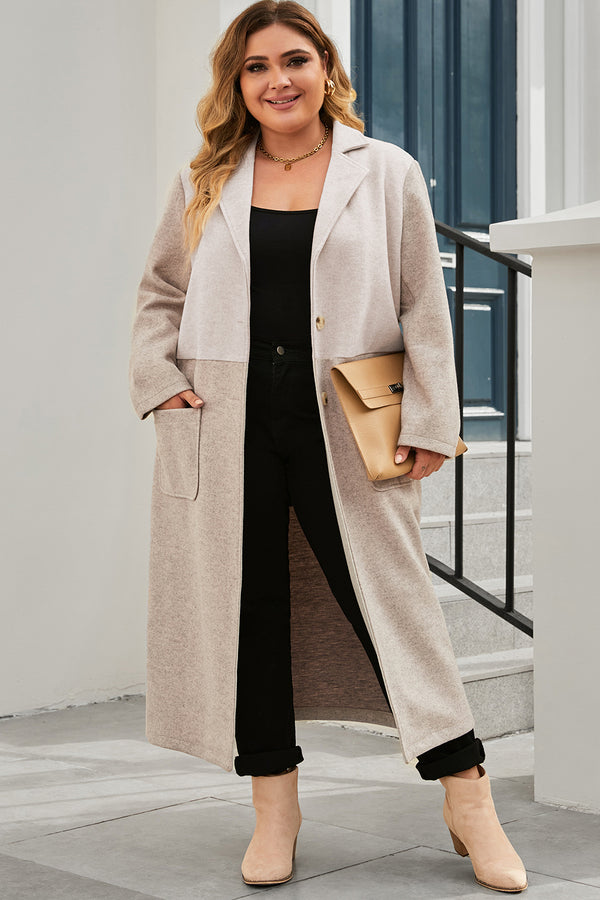Plus Size Collared Neck Buttoned Longline Coat Dust Storm - Fashorio